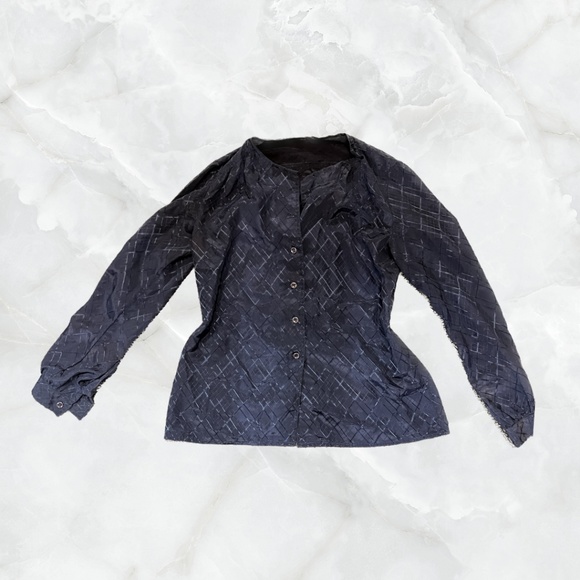 Navy Blue Long Sleeve Button Up Shirt with Shiny Line Patterns - Picture 1 of 4